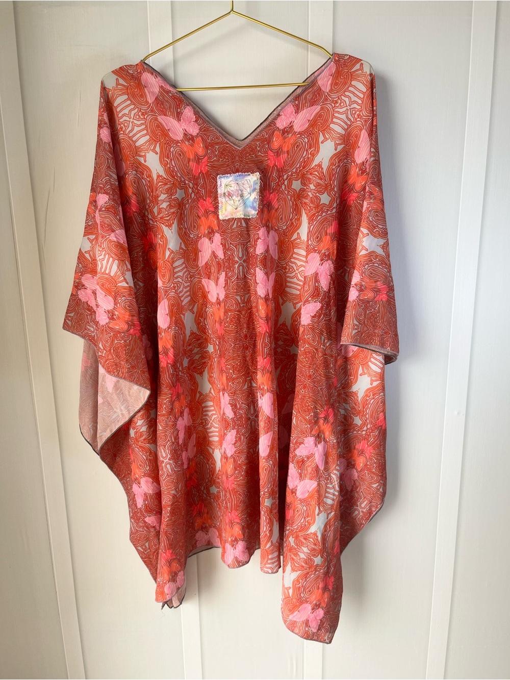 Vibrant Orange & Pink Floral Tunic Kaftan